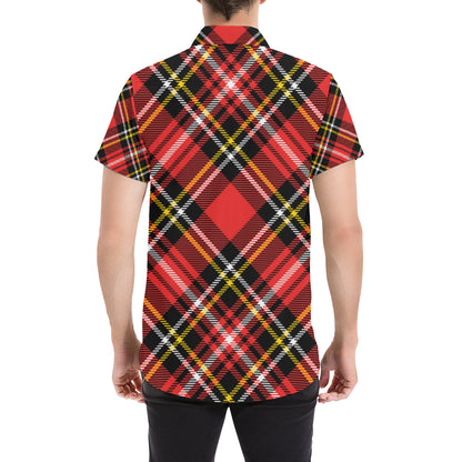 Plaid Red Pattern Print Design A03 Men's Short Sleeve Button Up Shirt