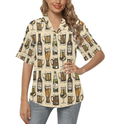 Beer Pattern Print Design 04 Women's Hawaiian Shirt