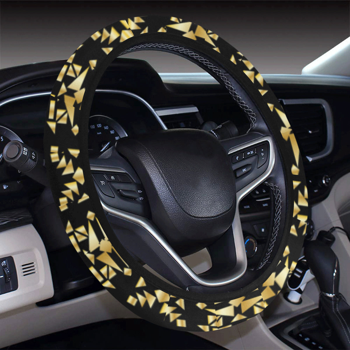 Gold Aztec Tribal Steering Wheel Cover with Elastic Edge