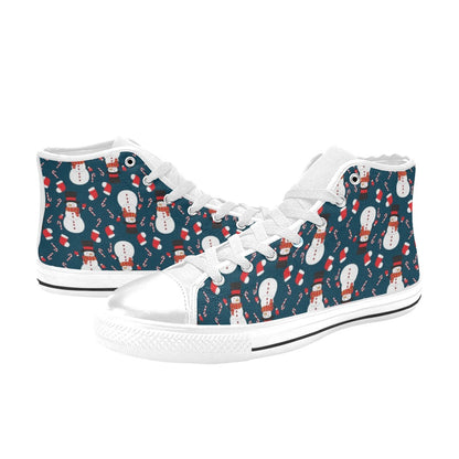 Snowman Print Design LKS301 High Top Women's White Shoes