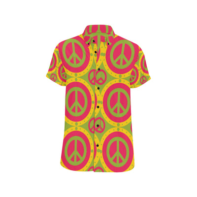 Peace Sign Pattern Print Design A01 Men's Short Sleeve Button Up Shirt