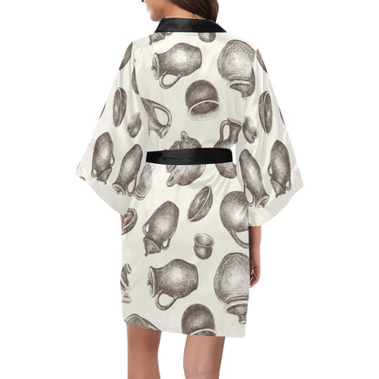 Pottery Pattern Print Design A01 Women's Short Kimono