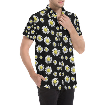 Daisy Pattern Print Design DS01 Men's Short Sleeve Button Up Shirt