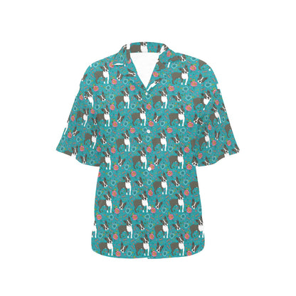 Boston Terrier Pattern Print Design 07 Women's Hawaiian Shirt