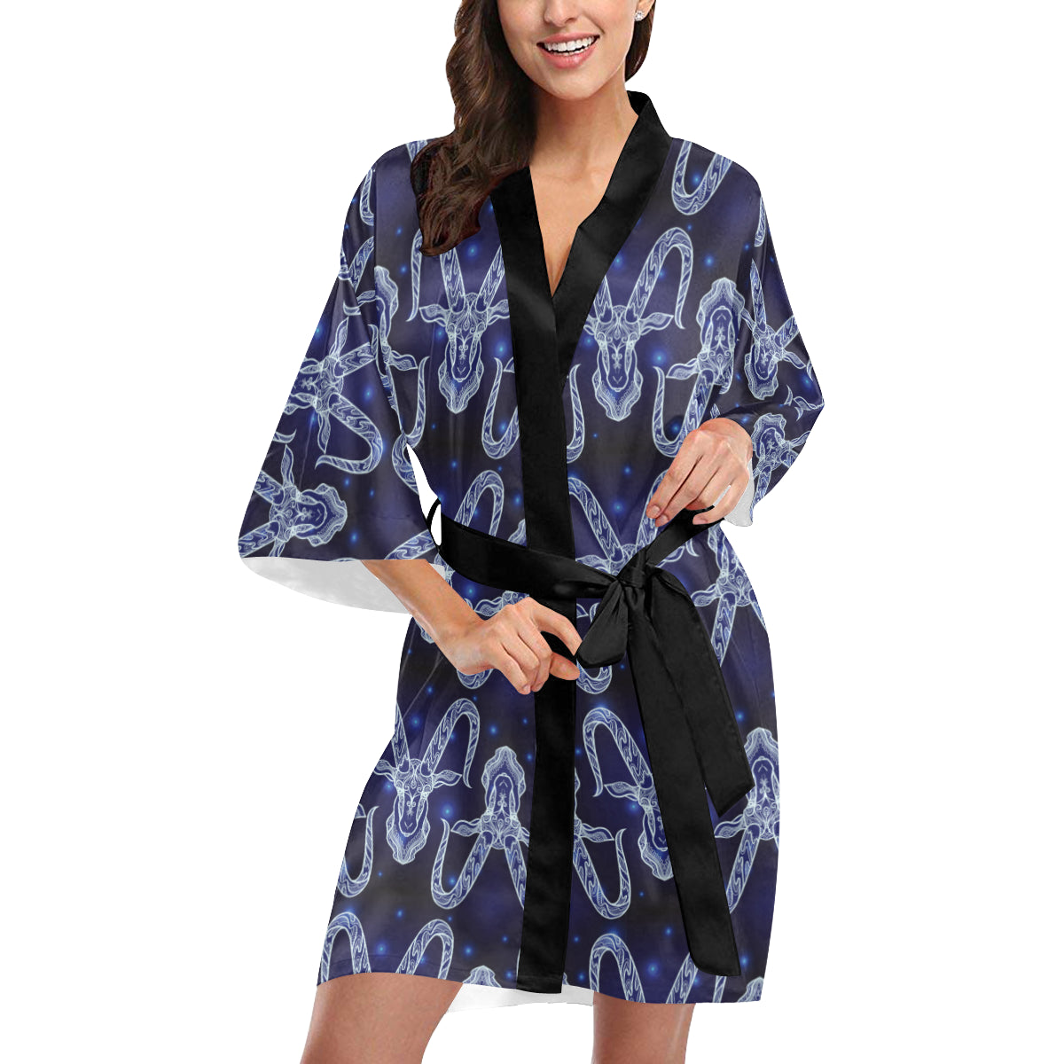 Capricorn Zodiac Pattern Print Design 03 Women's Short Kimono