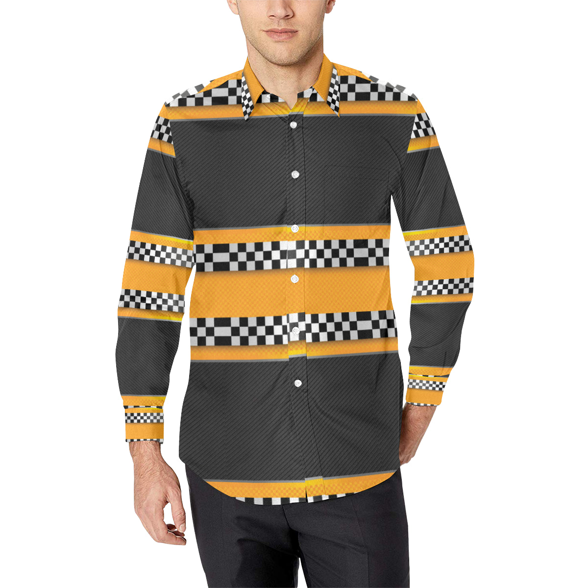 Checkered Pattern Print Design 01 Men's Long Sleeve Shirt