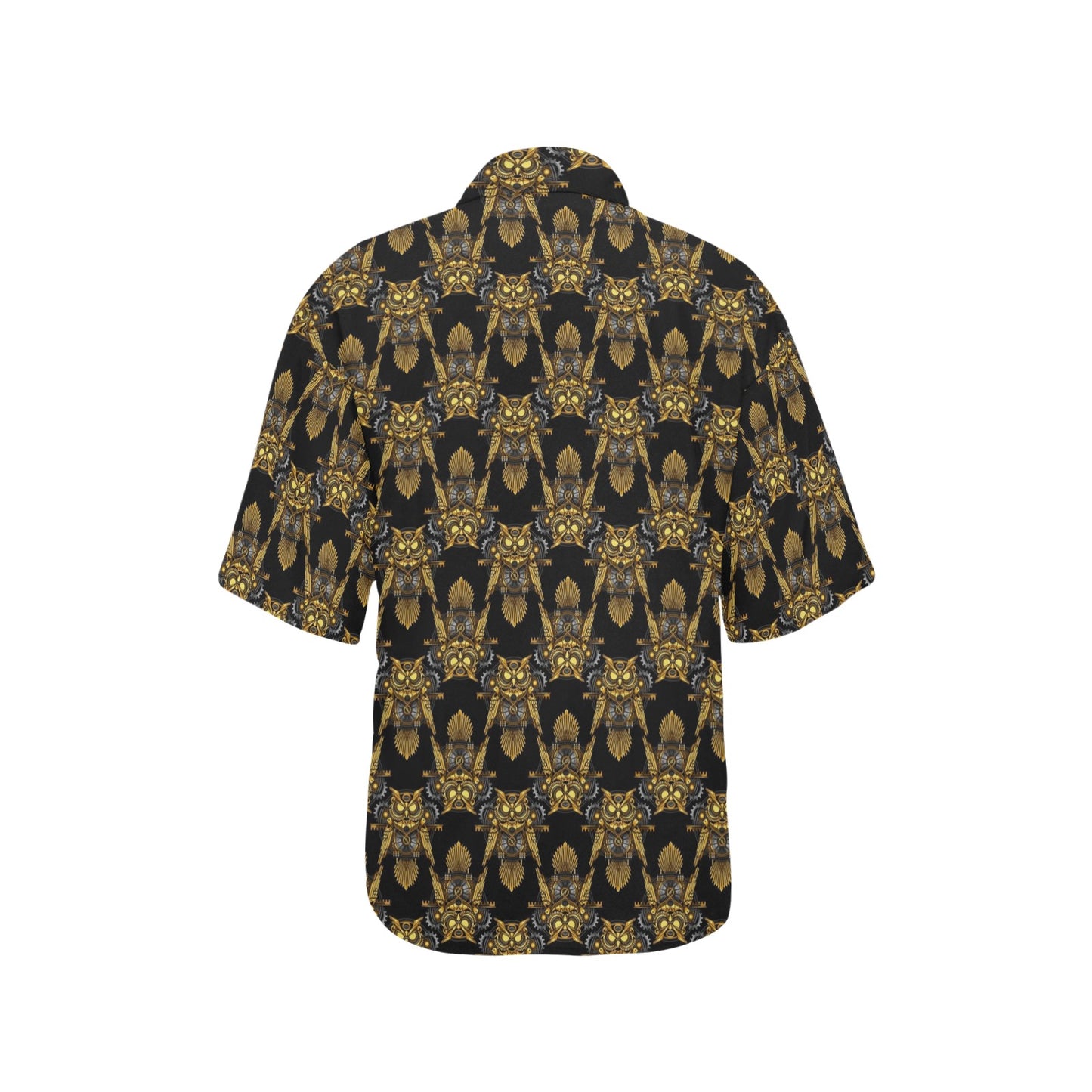 Steampunk Gold Owl Design Themed Print Women's Hawaiian Shirt