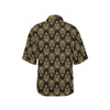 Steampunk Gold Owl Design Themed Print Women's Hawaiian Shirt