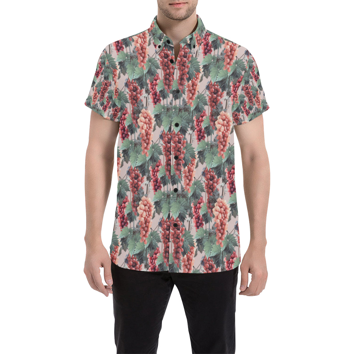 Grape Pattern Print Design GP01 Men's Short Sleeve Button Up Shirt