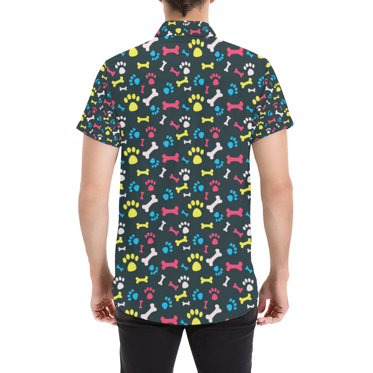 Paw Design Print Men's Short Sleeve Button Up Shirt