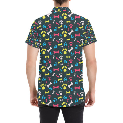 Paw Design Print Men's Short Sleeve Button Up Shirt