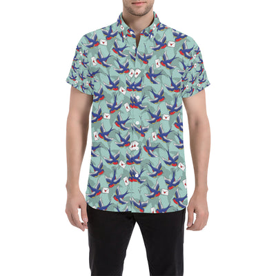 Swallow Bird Pattern Print Design 02 Men's Short Sleeve Button Up Shirt