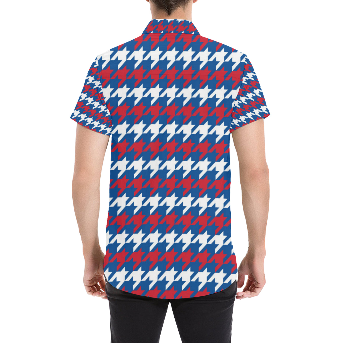 Patriotic Houndstooth Pattern Print Design A02 Men's Short Sleeve Button Up Shirt