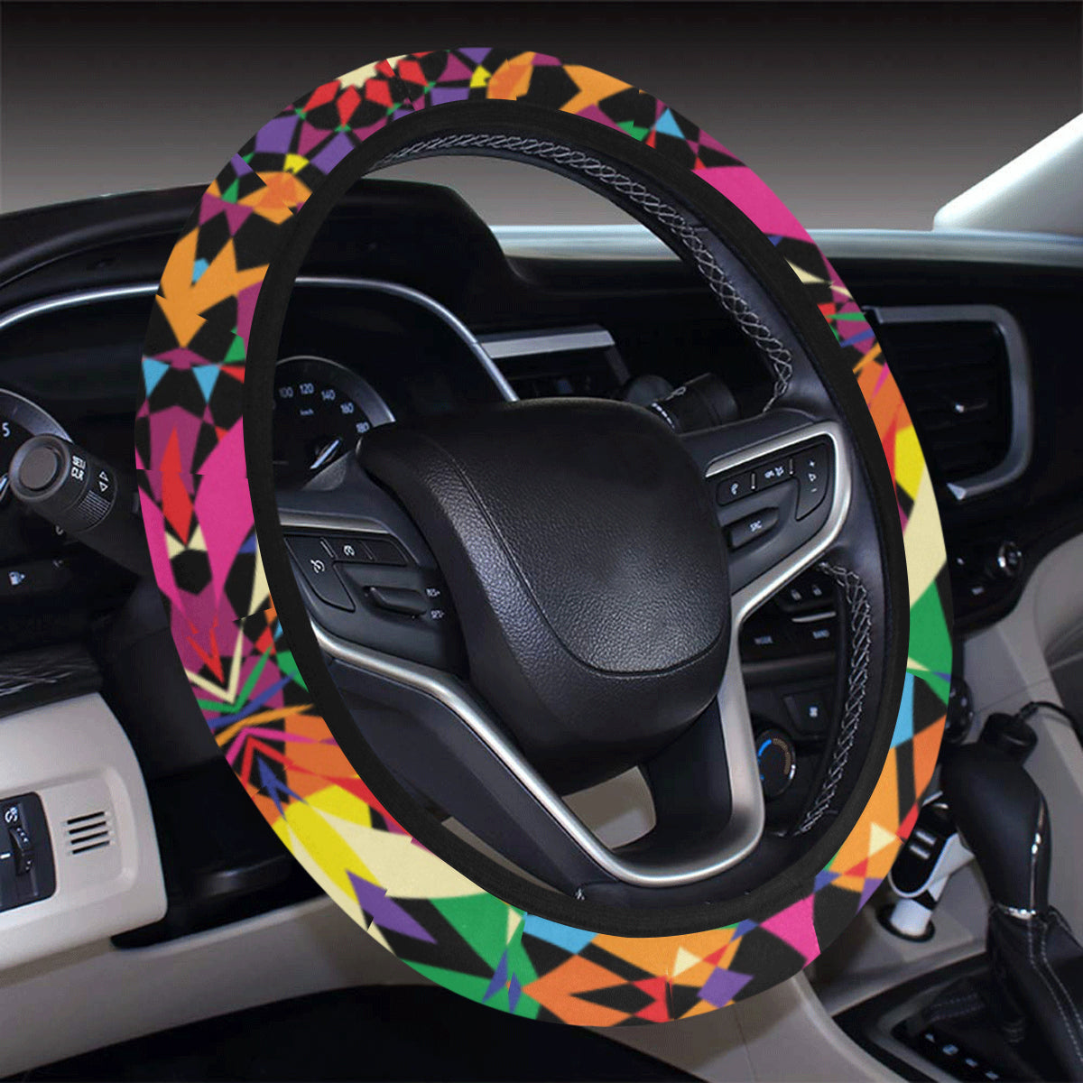 Kaleidoscope Pattern Print Design 02 Steering Wheel Cover with Elastic Edge