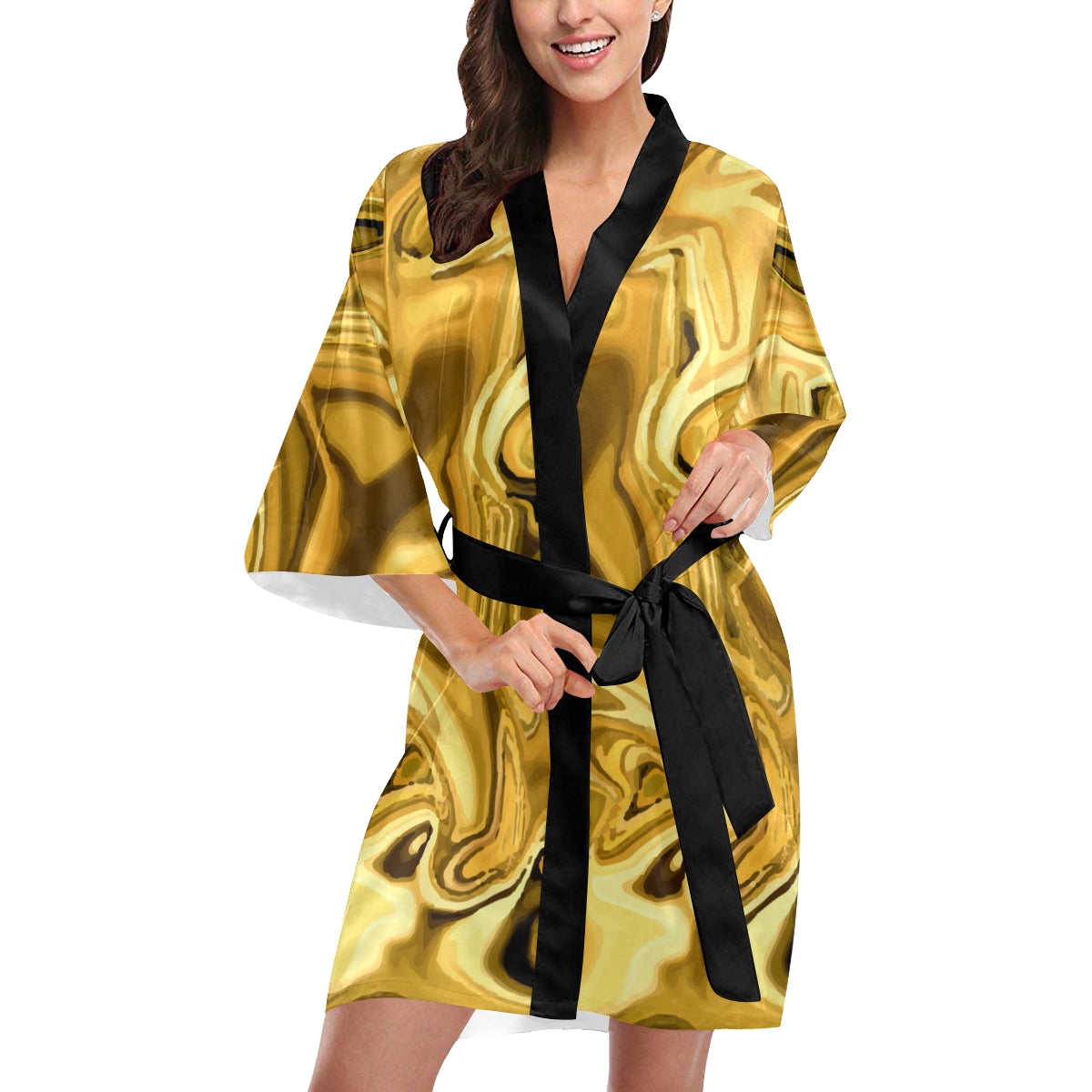 Liquid Pattern Print Design 03 Women's Short Kimono
