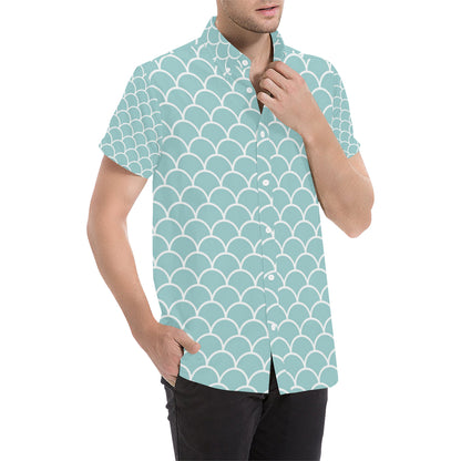 Scales Teal Pattern Print Design 02 Men's Short Sleeve Button Up Shirt