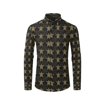 Gold Tribal Turtle Polynesian Design Men's Long Sleeve Shirt