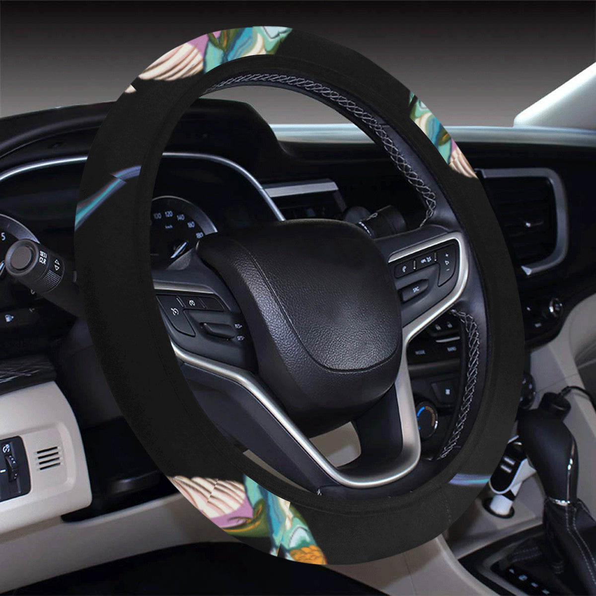 Hummingbird Pattern Print Design 06 Steering Wheel Cover with Elastic Edge