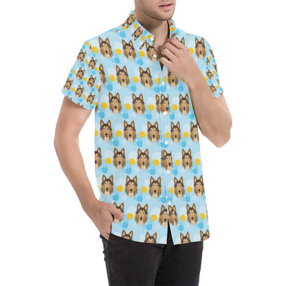 Collies Pattern Print Design 02 Men's Short Sleeve Button Up Shirt