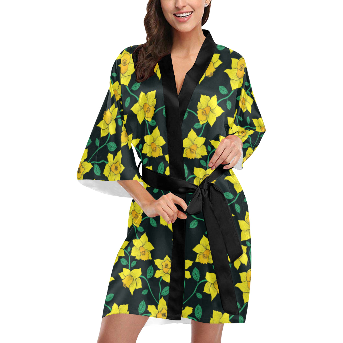Daffodils Pattern Print Design DF03 Women's Short Kimono