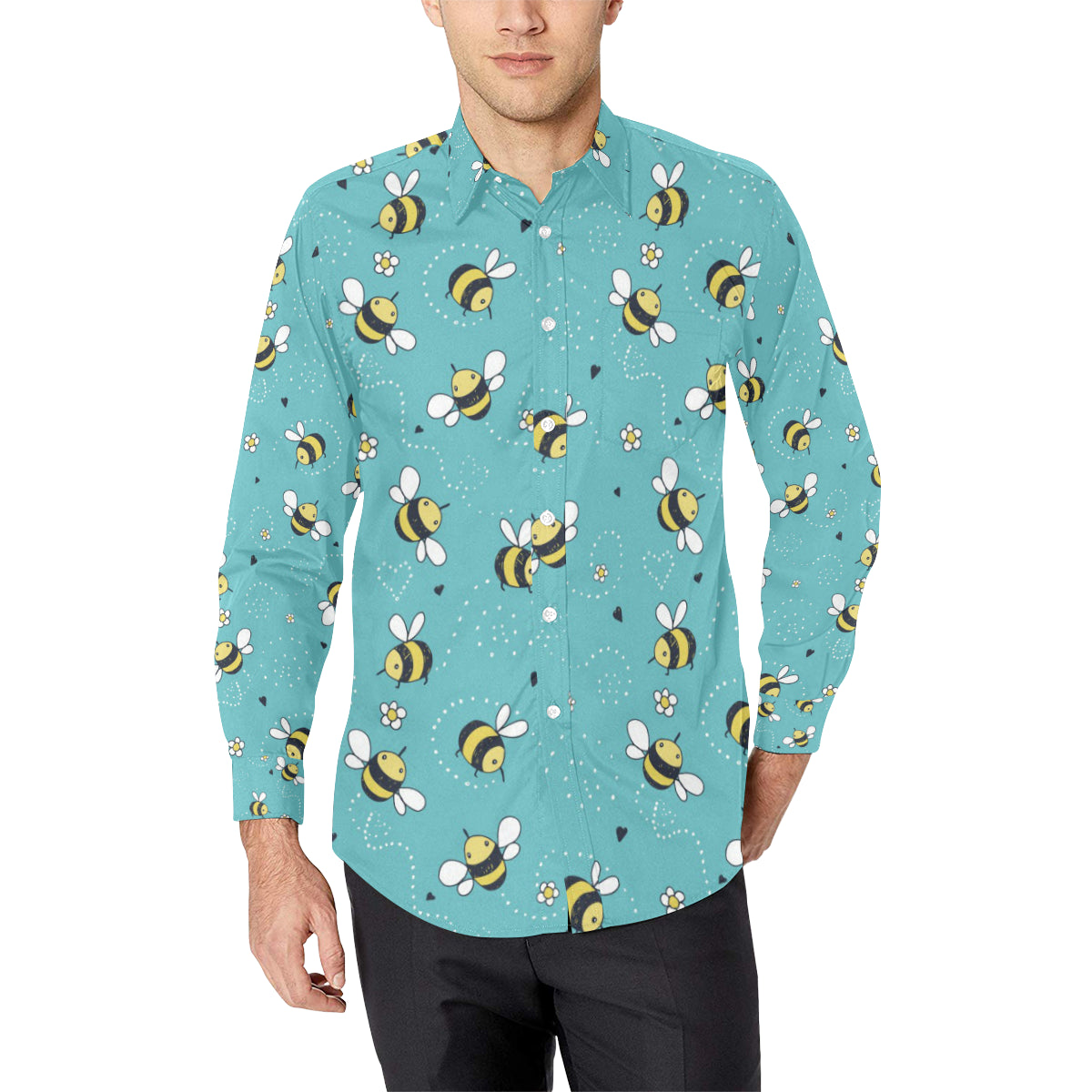 Bee Pattern Print Design BEE02 Men's Long Sleeve Shirt