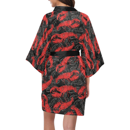 Lobster Pattern Print Design 04 Women's Short Kimono
