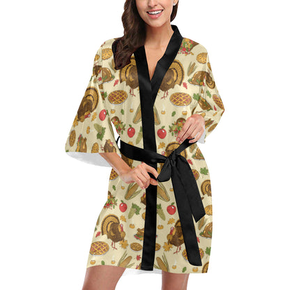 Turkey Pattern Print Design 02 Women's Short Kimono