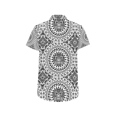 Polynesian Tribal Mask Men's Short Sleeve Button Up Shirt