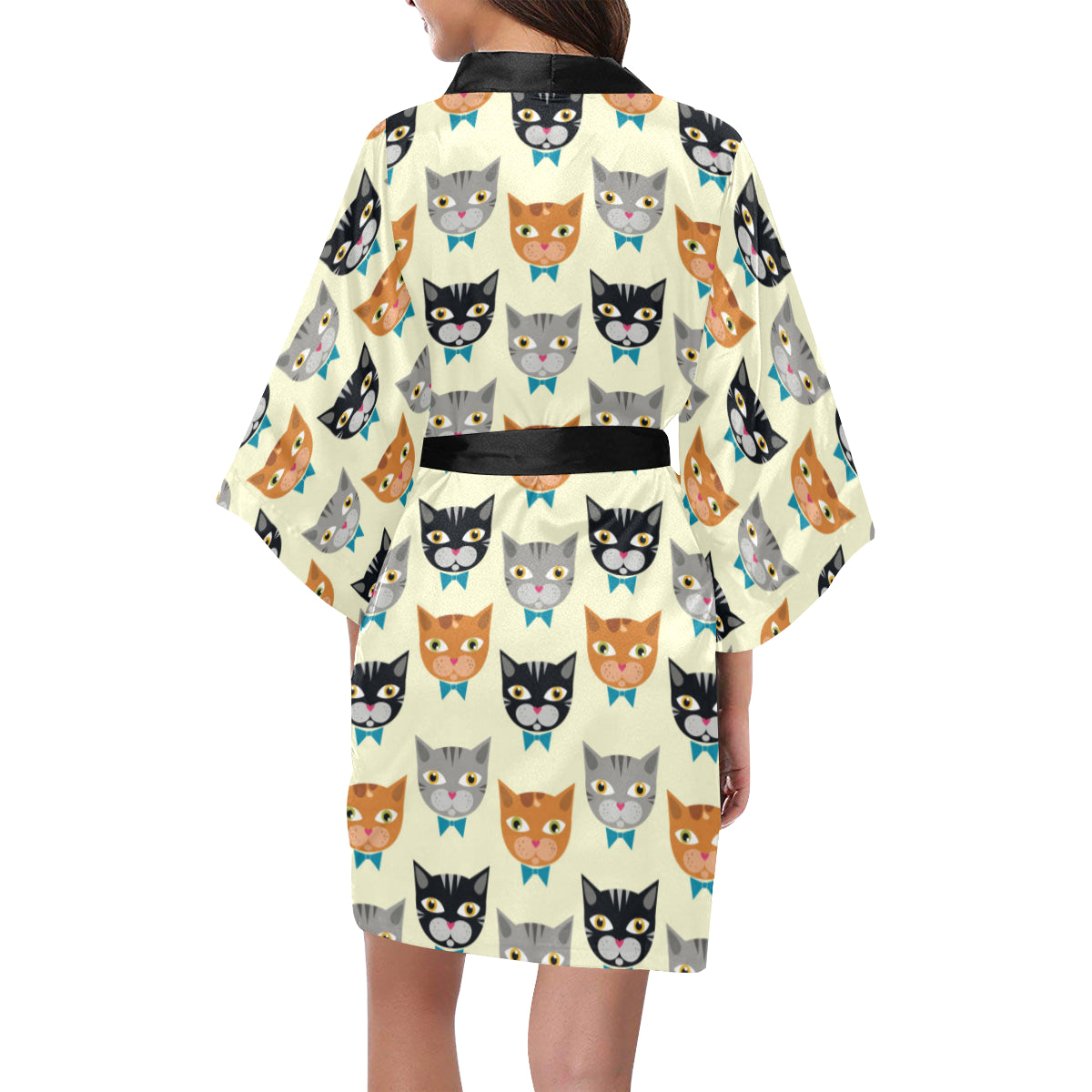 Cat Pattern Print Design 05 Women's Short Kimono