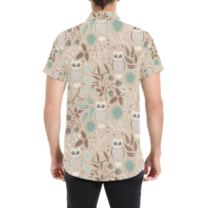 Owl Pattern Print Design A02 Men's Short Sleeve Button Up Shirt