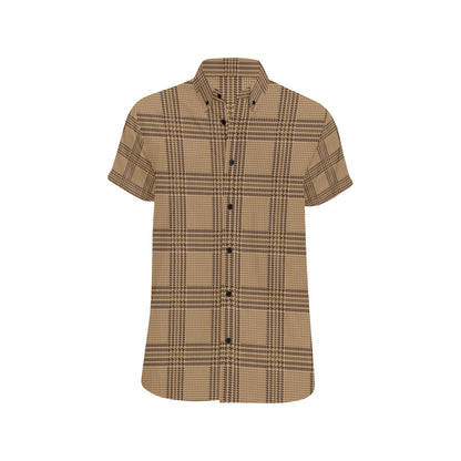 Houndstooth Brown Pattern Print Design 04 Men's Short Sleeve Button Up Shirt