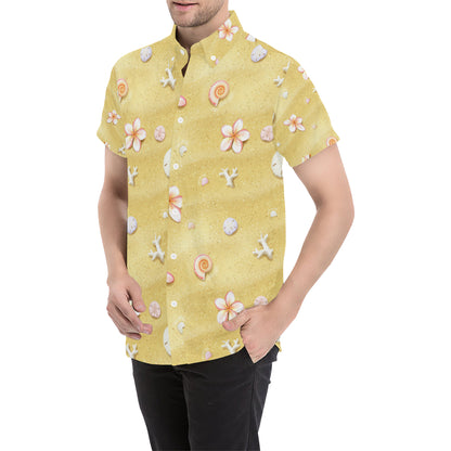 Beach Theme Print Men's Short Sleeve Button Up Shirt