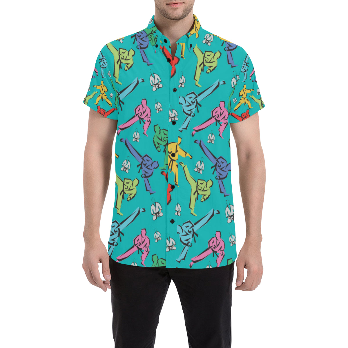 Judo Pattern Print Design 01 Men's Short Sleeve Button Up Shirt