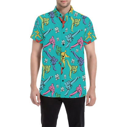 Judo Pattern Print Design 01 Men's Short Sleeve Button Up Shirt