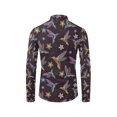 Hummingbird Pattern Print Design 04 Men's Long Sleeve Shirt