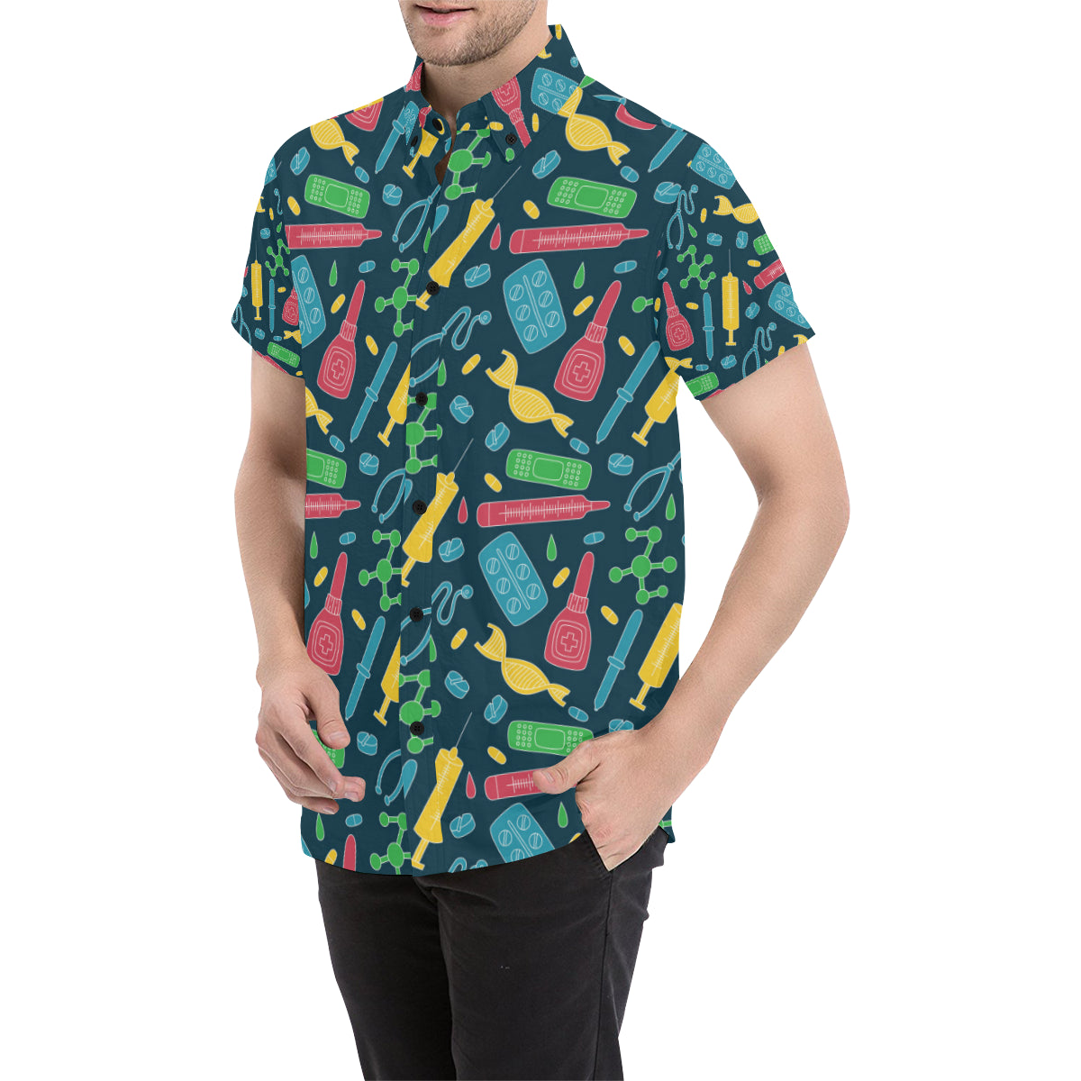 Phlebotomist Pattern Print Design A03 Men's Short Sleeve Button Up Shirt