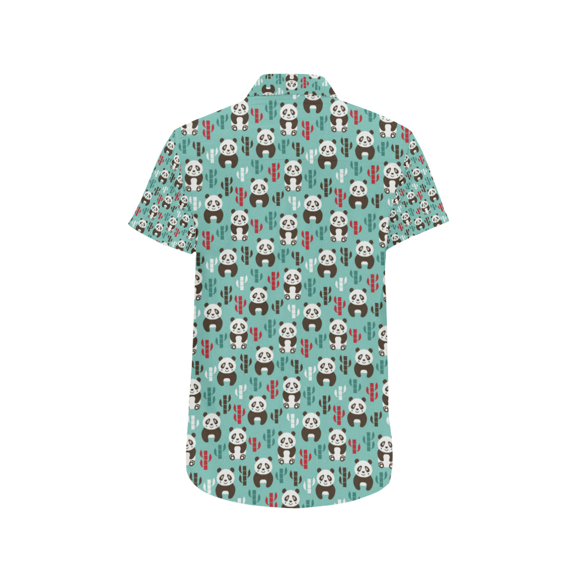 Panda Bear Cute Themed Print Men's Short Sleeve Button Up Shirt