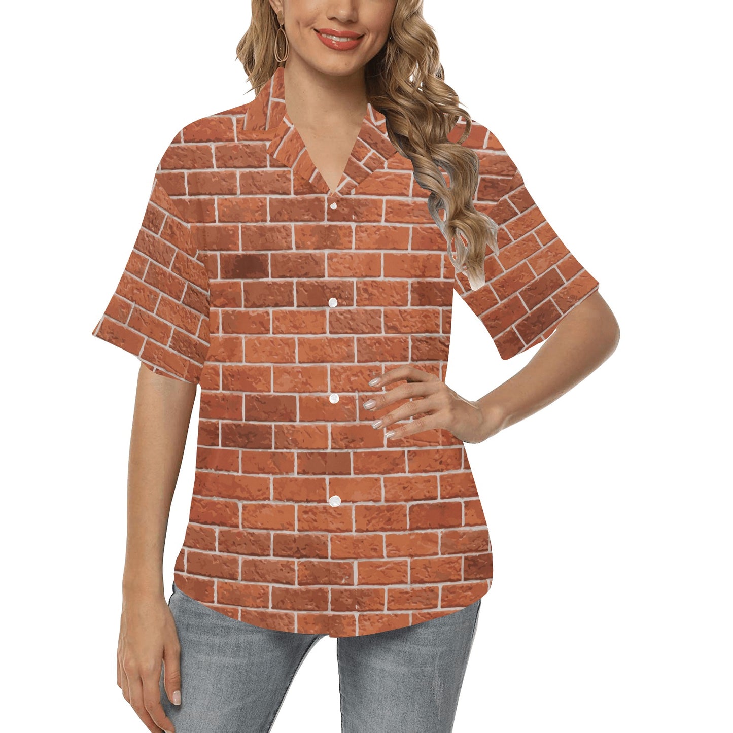 Brick Brown Pattern Print Design 02 Women's Hawaiian Shirt
