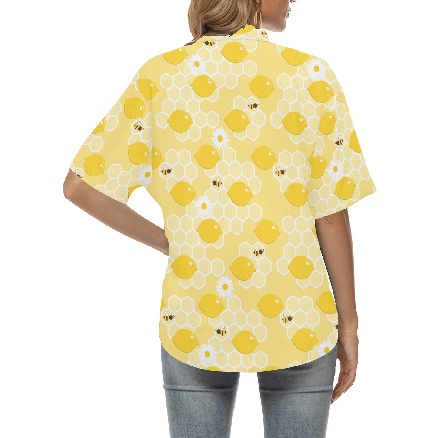 Honey Bee Honeycomb Print Design LKS3010 Women's Hawaiian Shirt