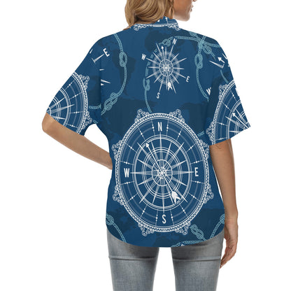 Nautical Compass Print Women's Hawaiian Shirt