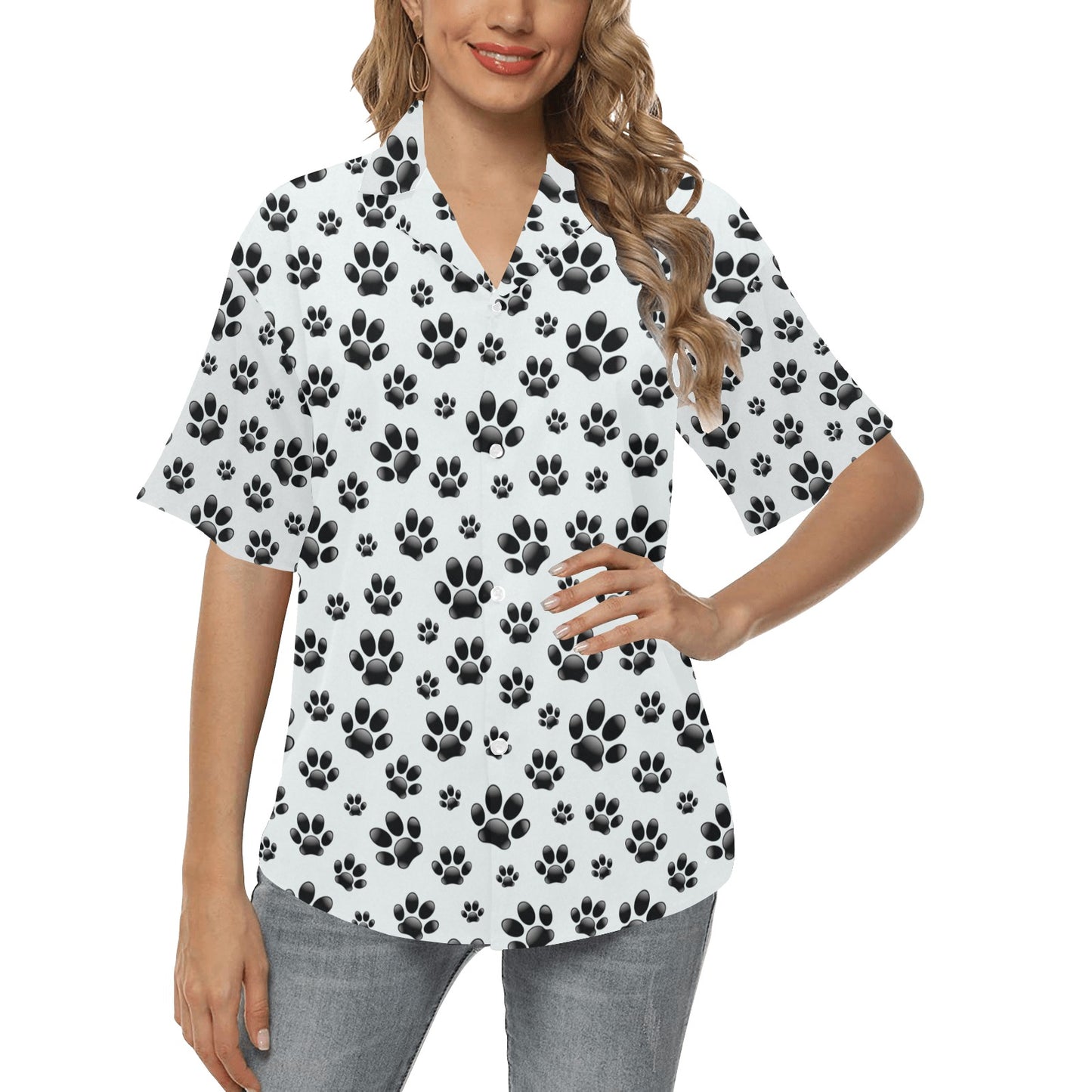Paw Themed Print Women's Hawaiian Shirt