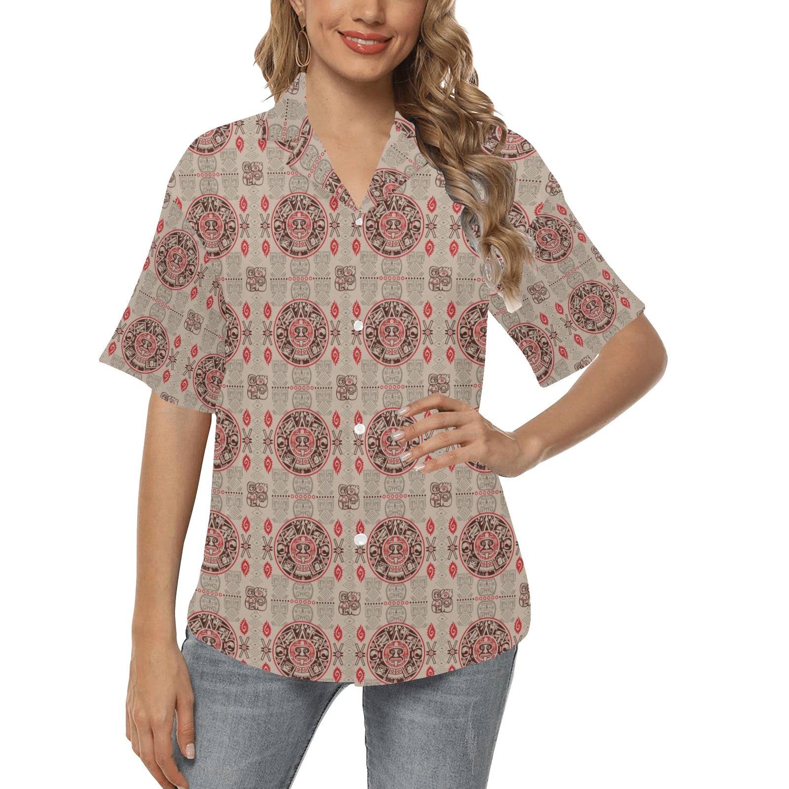 Calendar Aztec Print Pattern Women's Hawaiian Shirt