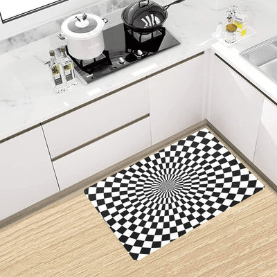 Checkered Flag Optical illusion Kitchen Mat