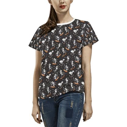 Skateboard With Skeleton Print Design LKS303 Women's  T-shirt
