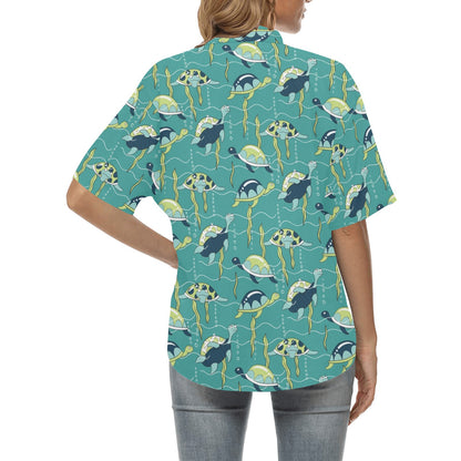 Sea Turtle Pattern Print Design T08 Women's Hawaiian Shirt