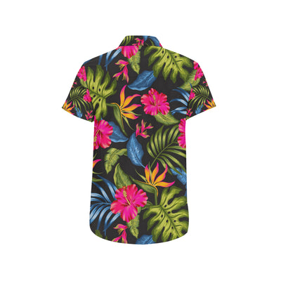 Bird Of Paradise Pattern Print Design BOP014 Men's Short Sleeve Button Up Shirt