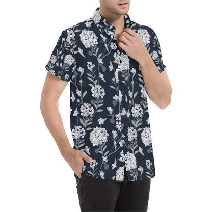 Hydrangea Pattern Print Design HD07 Men's Short Sleeve Button Up Shirt