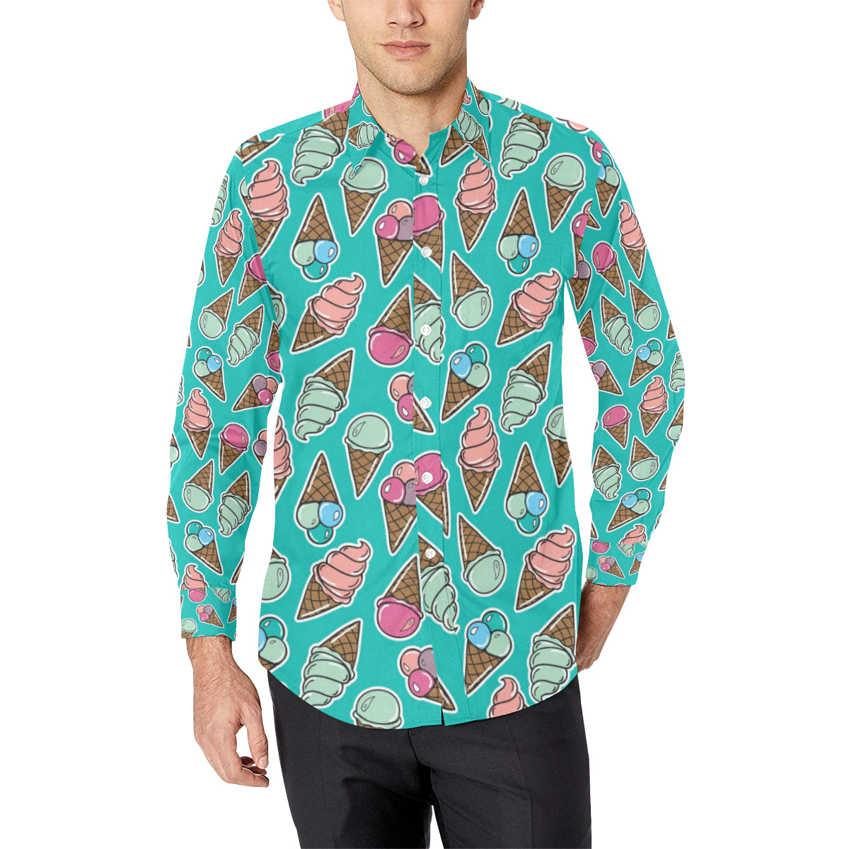 Ice Cream Pattern Print Design IC01 Men's Long Sleeve Shirt