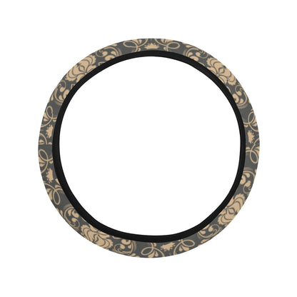 Damask Elegant Luxury Print Pattern Steering Wheel Cover with Elastic Edge
