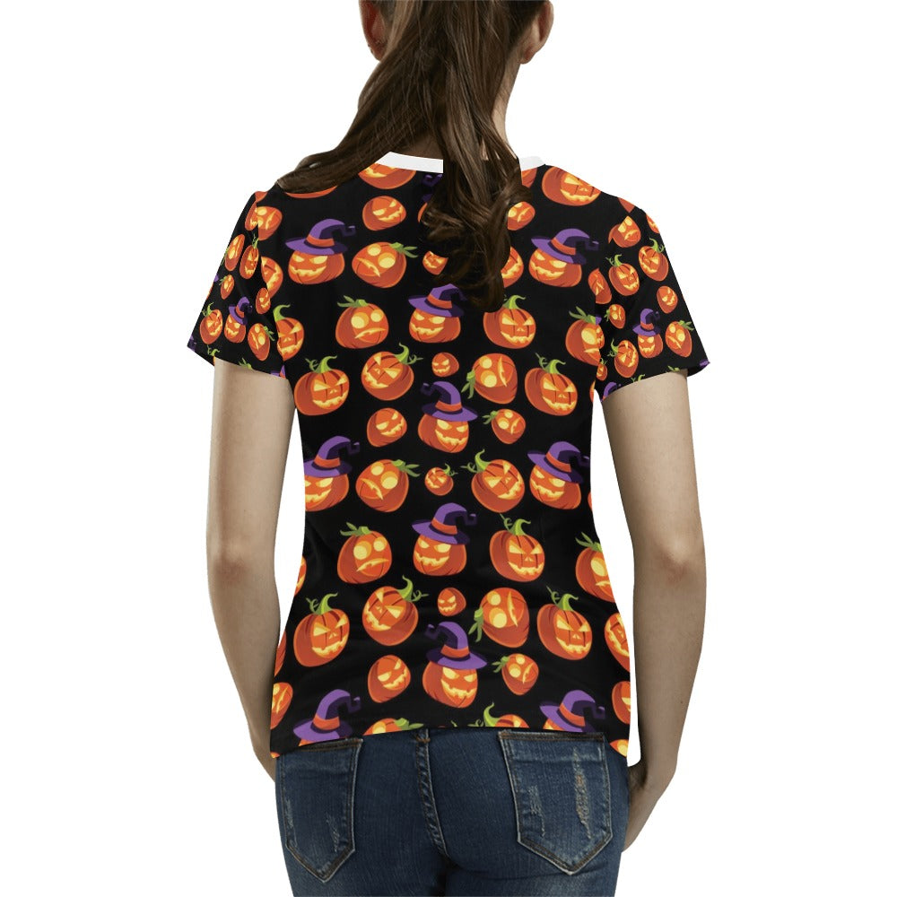 Witch Pumpkin Halloween Print LKS302 Women's  T-shirt